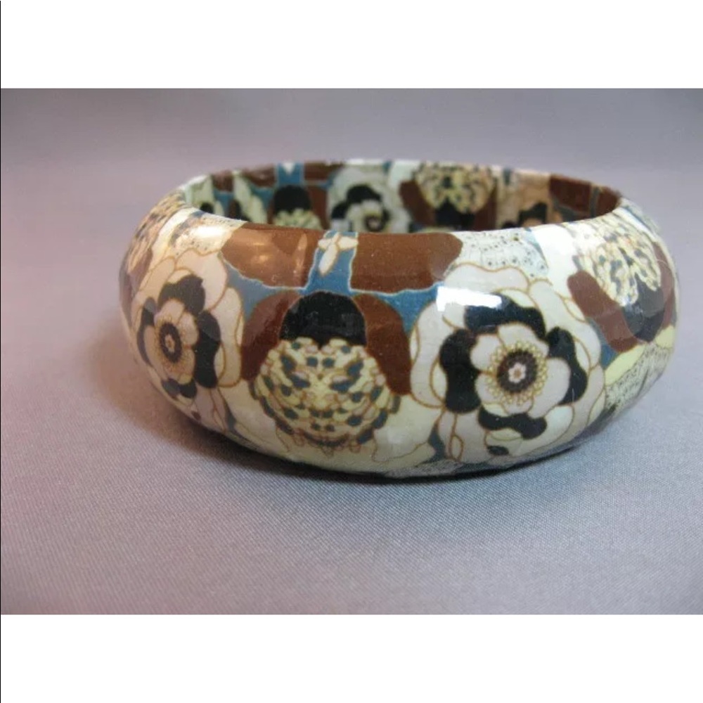 Wide Decoupaged Bangle Bracelet - image 1